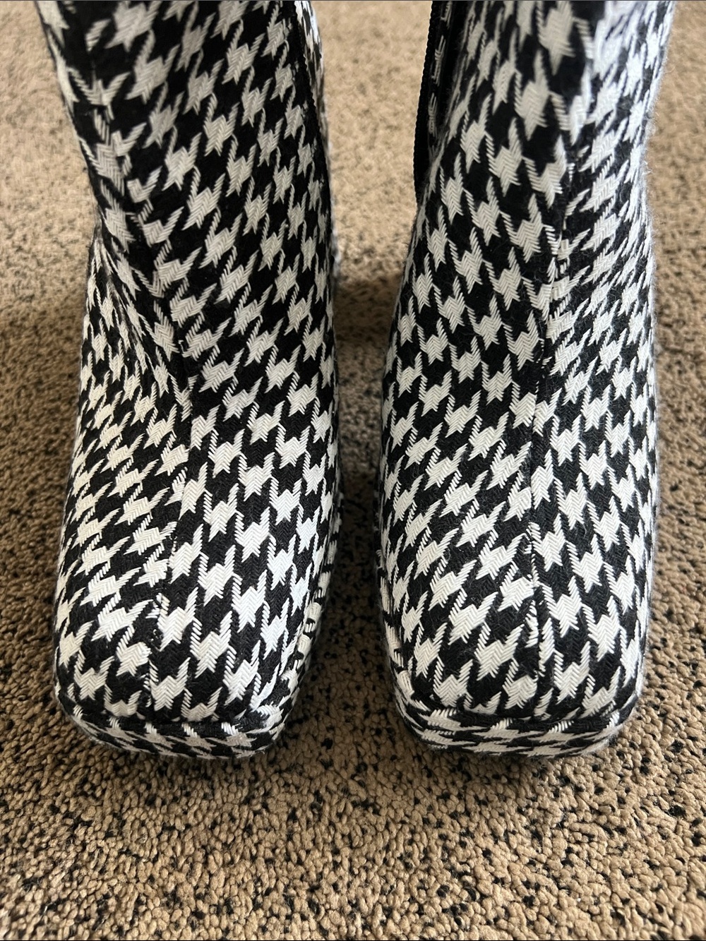 Gianni Bini Booties Houndstooth Fabric Black White Square Toe Block Heel New 7 - Picture 4 of 12